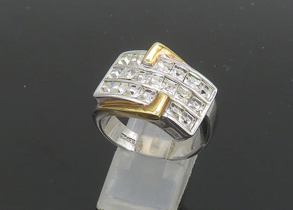 925 Silver  Vintage Sparkling Cubic Zirconia 2 Tone Band Ring Sz 9  RG20917