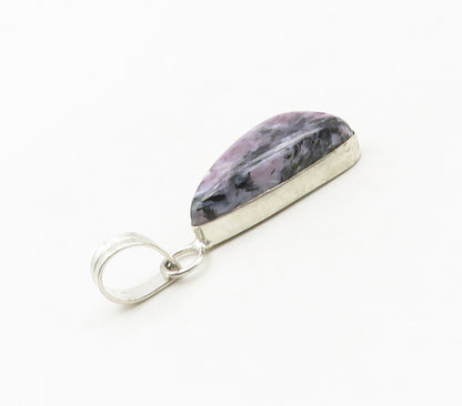 925 Sterling Silver  Vintage Charoite Shiny Smooth Drop Pendant  PT13296