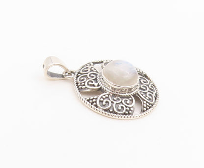 925 Sterling Silver Vintage Pendant Cabochon Moonstone Celtic Medallion  PT26231