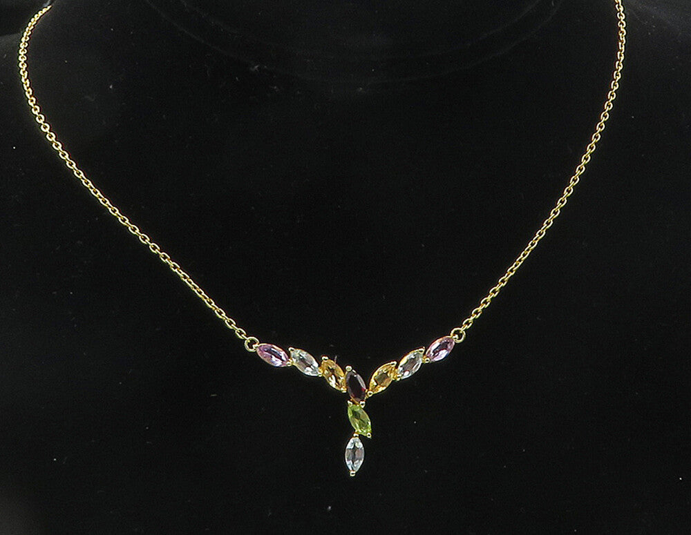 925 Sterling Silver Garnet & Multi Stone Gold Plated Chain Necklace NE1950