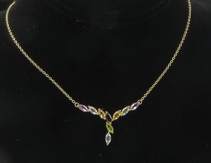 925 Sterling Silver Garnet & Multi Stone Gold Plated Chain Necklace NE1950
