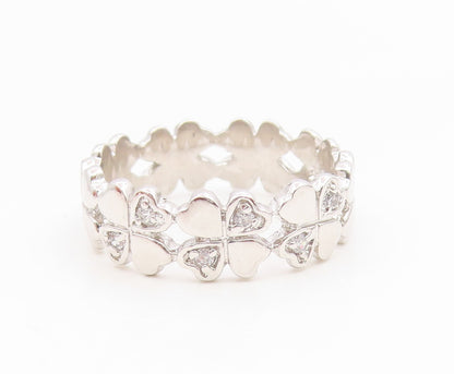 925 Sterling Silver Vintage Ring Modernist Lucky Clover Link Band  Sz 8  RG35165