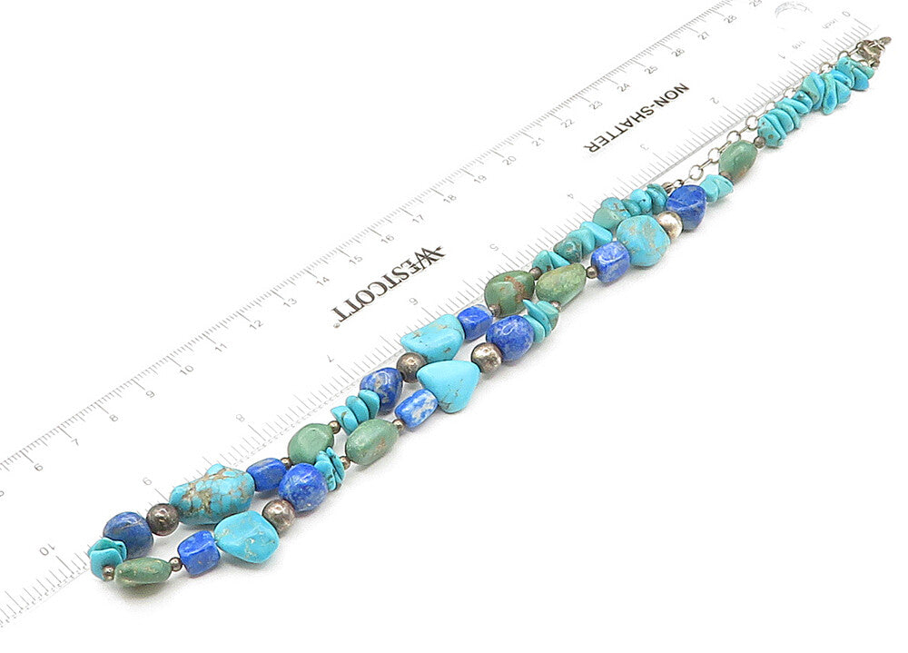 SOUTHWESTERN 925 Silver Vintage Turquoise & Lapis Lazuli Necklace NE3546