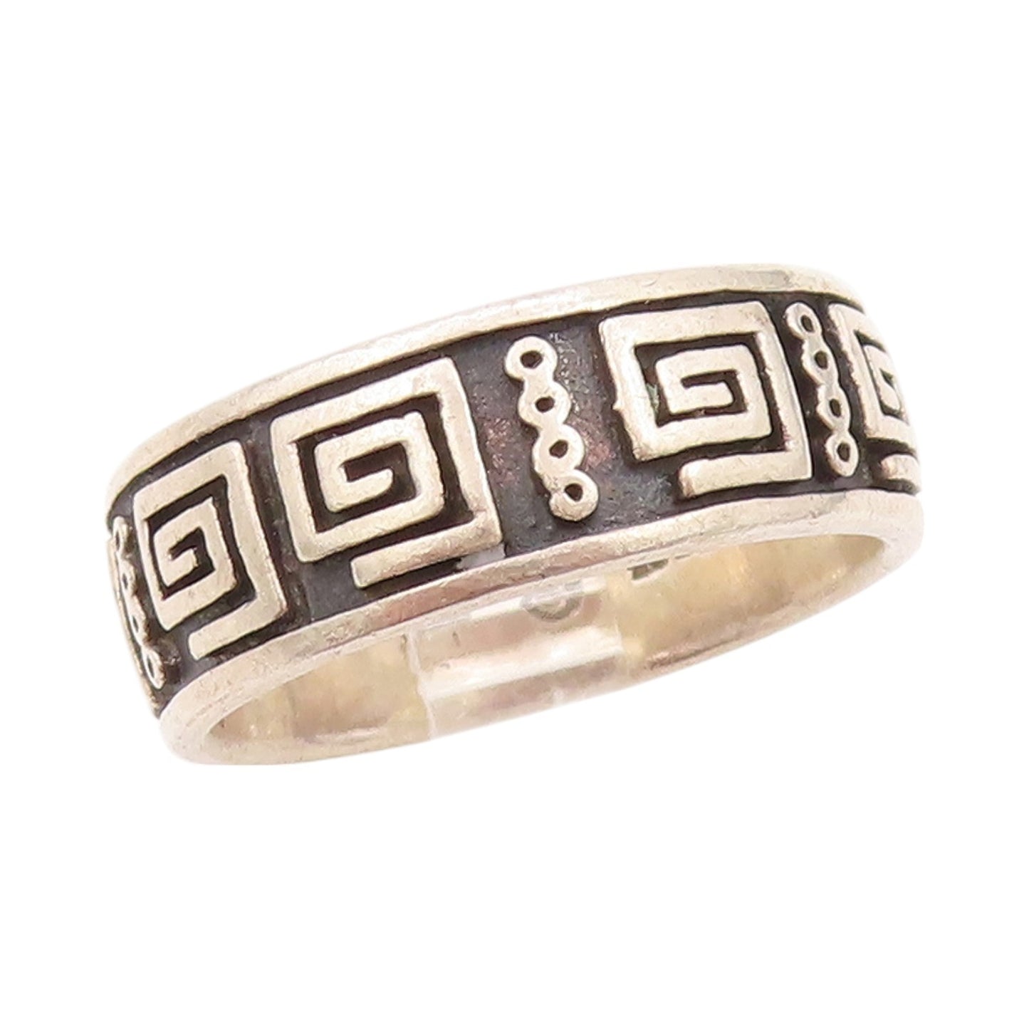 925 Sterling Silver Vintage Ring PETER STONE Dark Tone Maze Key  Sz 9  RG32420