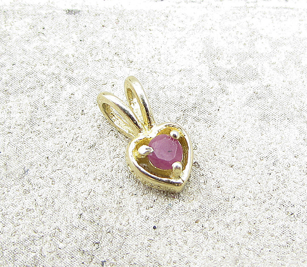 Gold Over 925 Sterling Silver Ruby Love Heart Slider Pendant PT1182