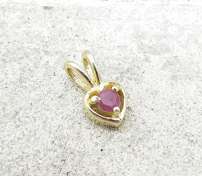 Gold Over 925 Sterling Silver Ruby Love Heart Slider Pendant PT1182