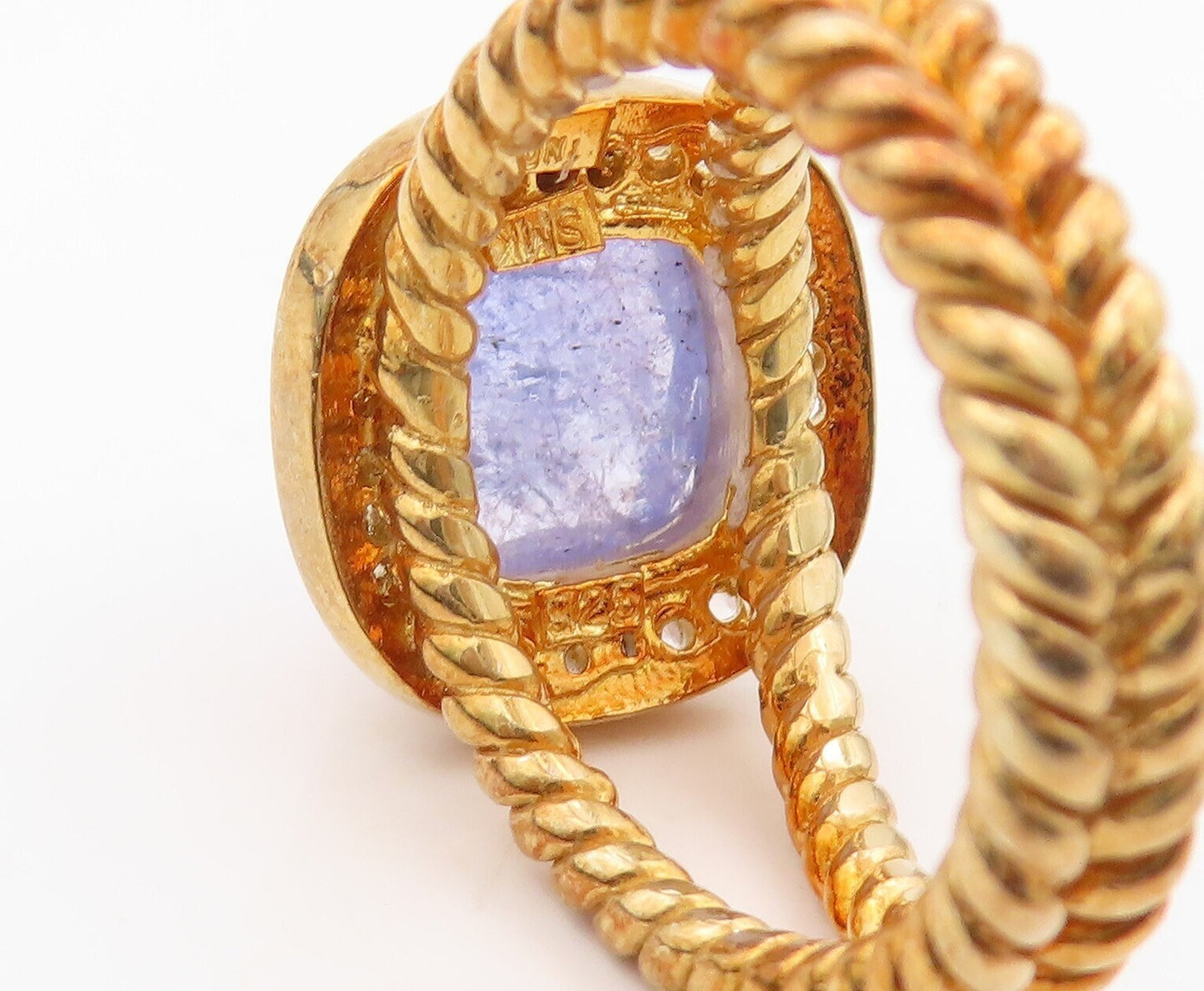 925 Sterling Silver Vintage Ring Gold Plated Topaz & Gemstone  Sz 8  RG30861