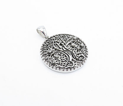 925 Sterling Silver Vintage Genuine Diamonds Tree Of Life Pendant PT2712