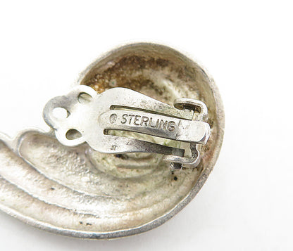 925 Sterling Silver  Vintage Fluted Wing Design Non Pierce Earrings  EG2141
