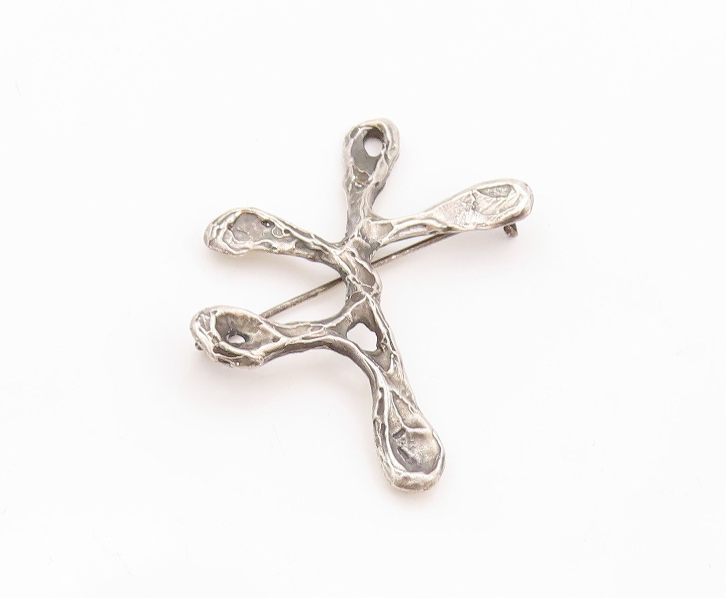 925 Sterling Silver Vintage Brooch Pin Brutalist Cutout Chi Symbol  BP11190