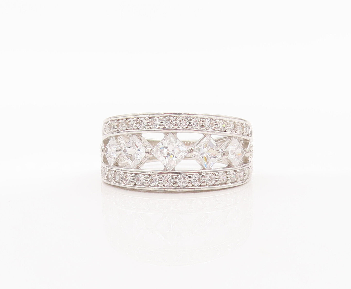 925 Sterling Silver Vintage Ring Split Band Square Cut CZ Inlay  Sz 6  RG27748