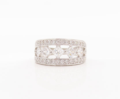 925 Sterling Silver Vintage Ring Split Band Square Cut CZ Inlay  Sz 6  RG27748