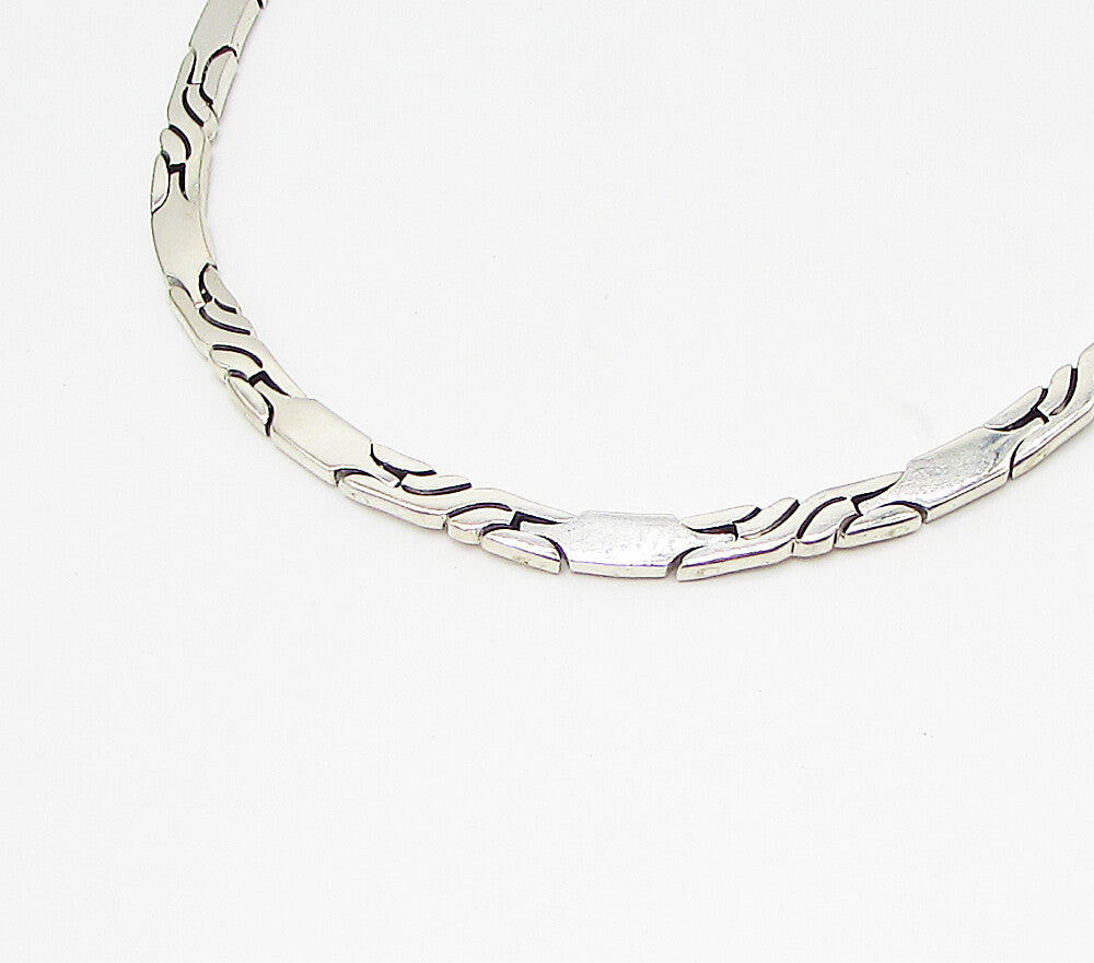 MEXICO 925 Sterling Silver  Vintage Bars Pattern Linked Necklace  PT2481
