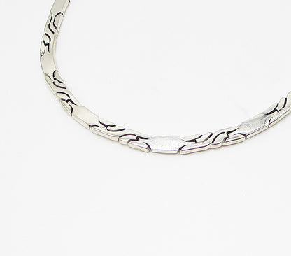 MEXICO 925 Sterling Silver  Vintage Bars Pattern Linked Necklace  PT2481