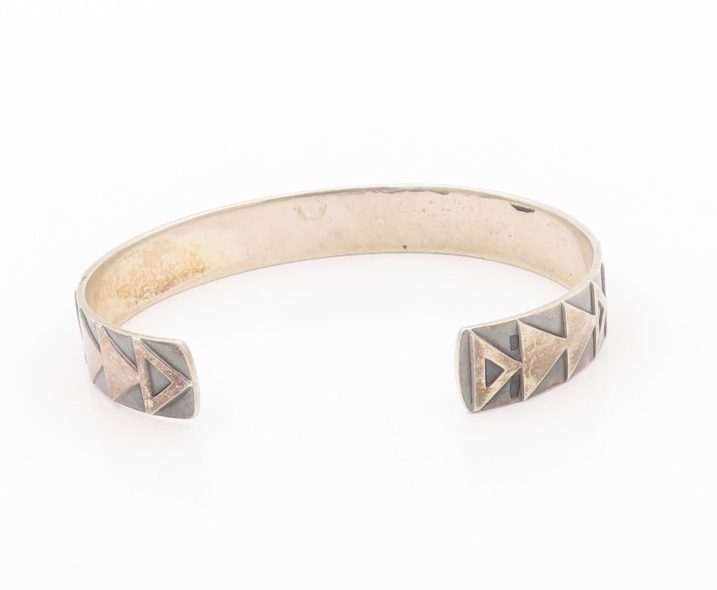 925 Sterling Silver Vintage Bracelet EAST EUROPE Antique Triangle Cuff  BT11092