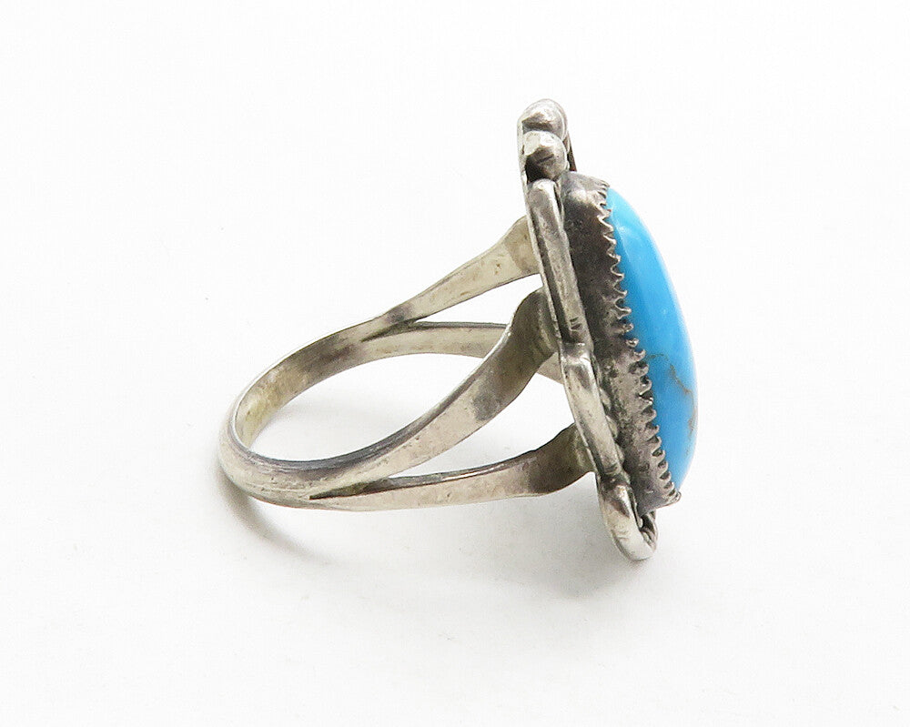 DEAN BROWN NAVAJO 925 Silver Vintage Turquoise Cocktail Ring Sz 7 RG12795
