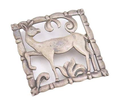 925 Sterling Silver Vintage Brooch Pin BROOKS Antique Jungle Landscape  BP10915