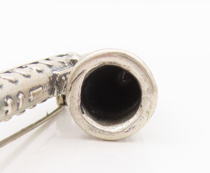 925 Sterling Silver Vintage Brooch 3D Carved Heavy Saxophone   BP11694
