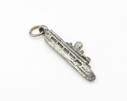 925 Sterling Silver  Vintage Petite Dark Tone Ship Motif Drop Pendant  PT8589