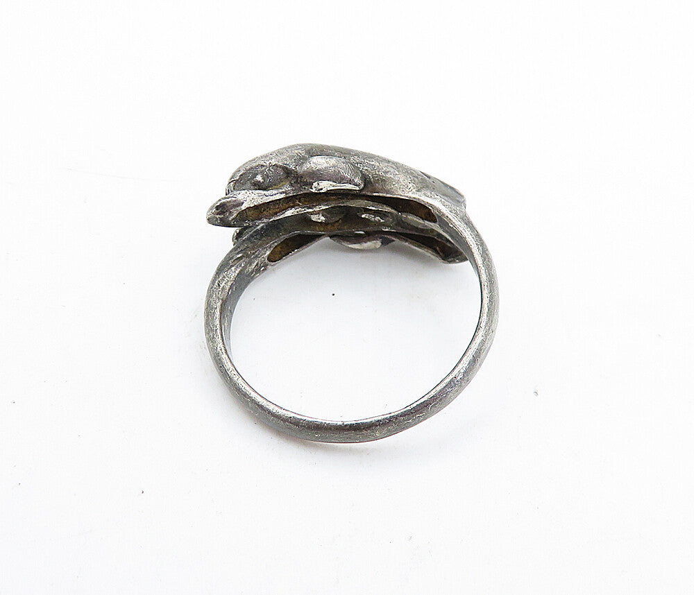 925 Sterling Silver  Vintage Oxidized Dolphin Bypass Band Ring Sz 8  RG6816