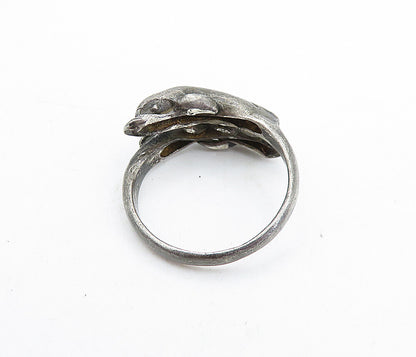 925 Sterling Silver  Vintage Oxidized Dolphin Bypass Band Ring Sz 8  RG6816