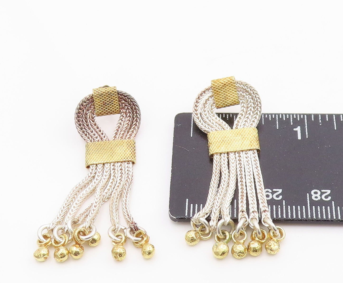 925 Sterling Silver Vintage Earrings Two Tone Multi Strand Chain Tassel  EG14268