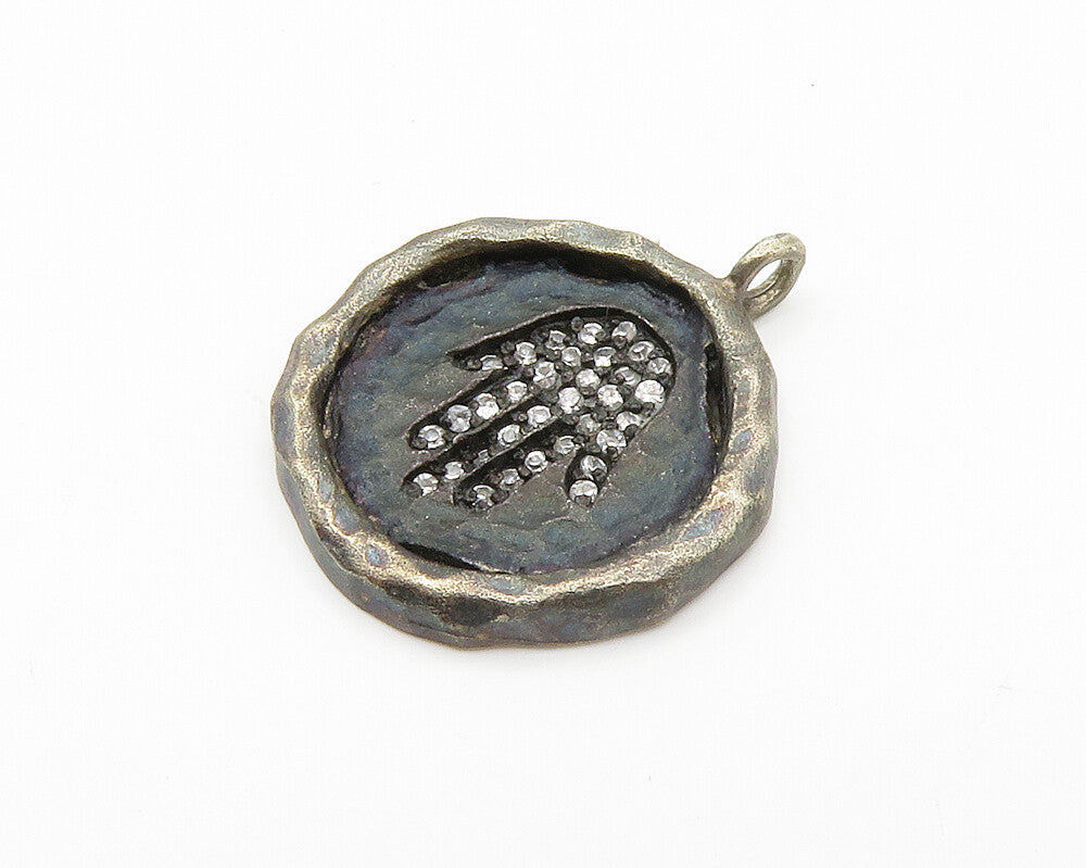 925 Sterling Silver  Vintage Petite Topaz Hand Oxidized Round Pendant  PT11425