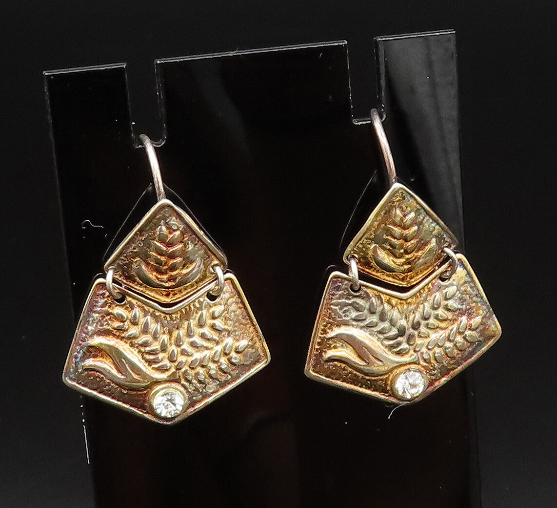 925 Silver  Vintage Flying Bird & Single Cubic Zirconia Drop Earrings  EG12222