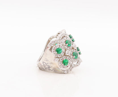 925 Sterling Silver Vintage Ring Round Cut Green Halo White CZ  Sz 7.5 RG29516