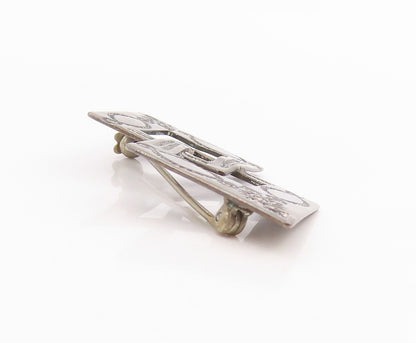 925 Sterling Silver Vintage Brooch Engraved Interlocking Geometric Pin  BP12491