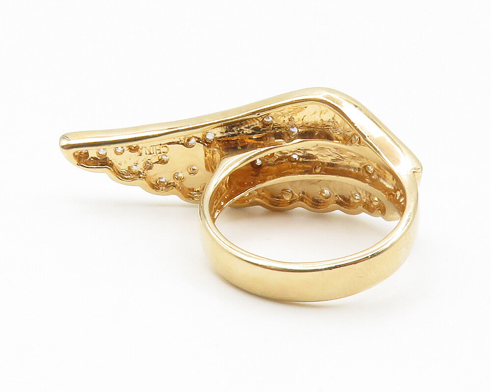 925 Sterling Silver  Topaz Gold Plated Angel Wing Cocktail Ring Sz 6  RG14195