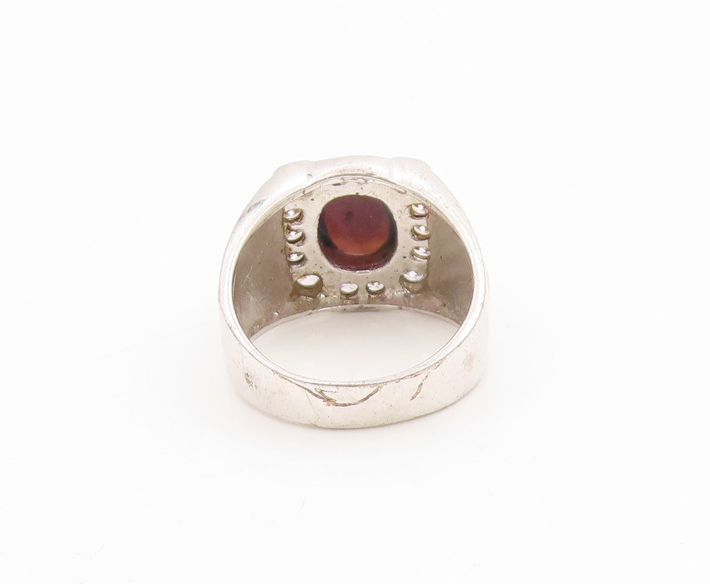 925 Sterling Silver Vintage Ring Oval Opal & Halo CZ Geometric Band Sz 7 RG33925
