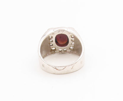 925 Sterling Silver Vintage Ring Oval Opal & Halo CZ Geometric Band Sz 7 RG33925