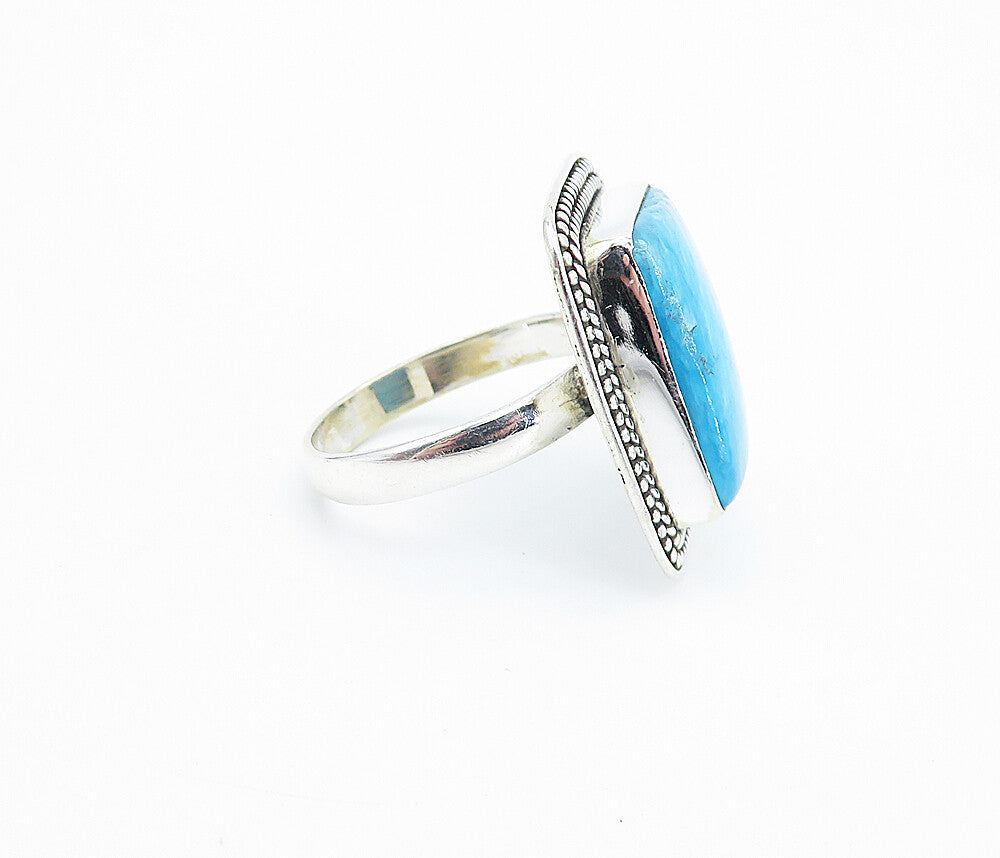 925 Sterling Silver  Blue Turquoise Shiny Square Cocktail Ring Sz 9  RG7748