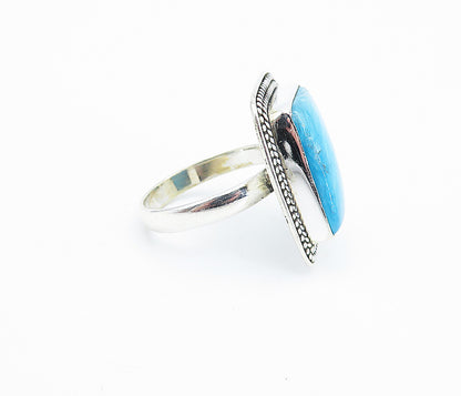 925 Sterling Silver  Blue Turquoise Shiny Square Cocktail Ring Sz 9  RG7748
