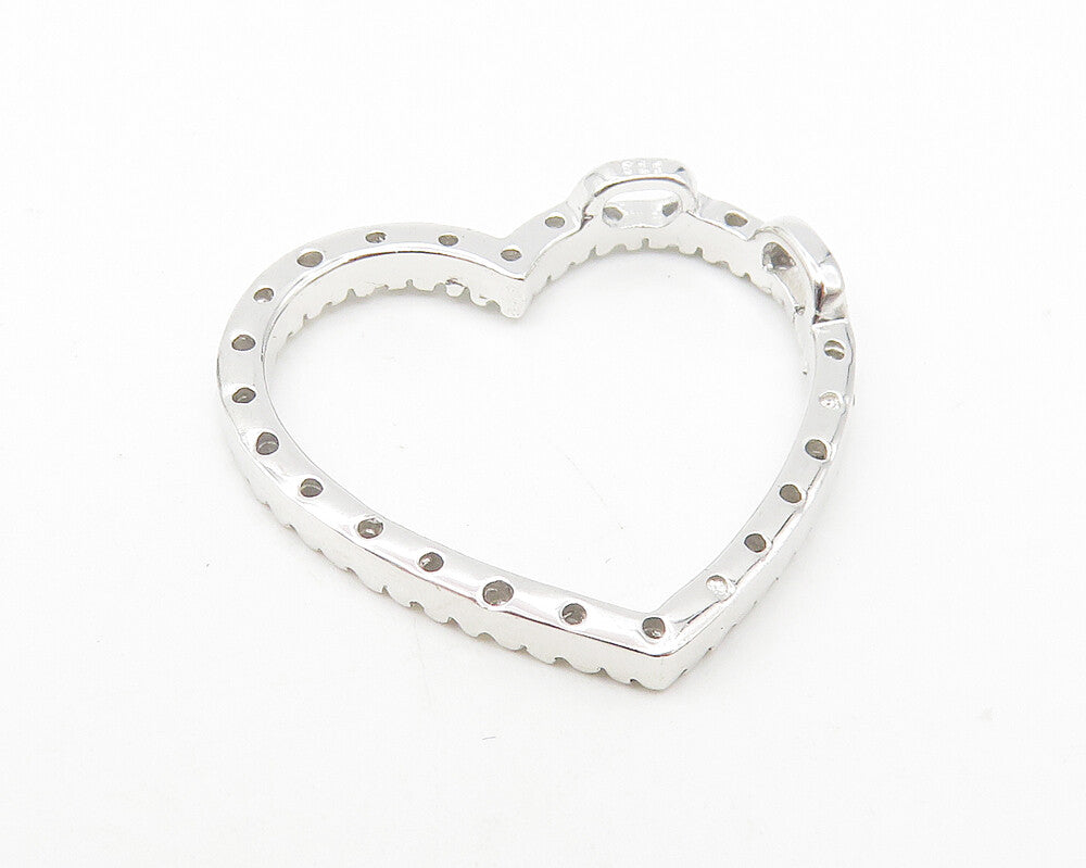 925 Sterling Silver  Shiny White Topaz Open Love Heart Pendant  PT9182