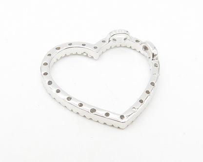 925 Sterling Silver  Shiny White Topaz Open Love Heart Pendant  PT9182