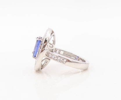 925 Sterling Silver Vintage Ring Rectangle Cut Sapphire Halo Topaz Sz 7  RG30265