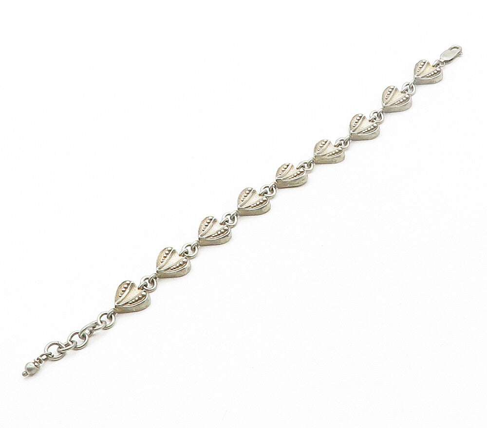 925 Sterling Silver  Vintage Love Heart Motif Chain Bracelet  BT6458