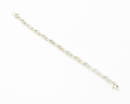 925 Sterling Silver  Prong Set Aquamarine & Topaz XO Chain Bracelet  BT5449