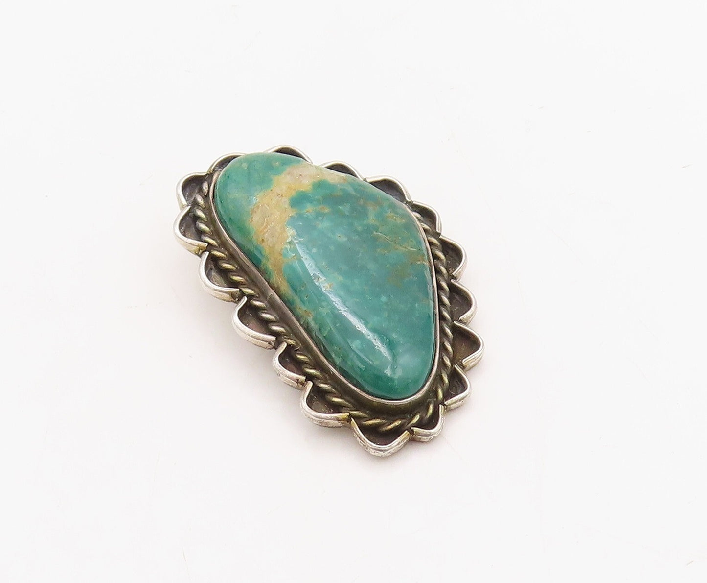 925 Sterling Silver Vintage Pendant NAVAJO Designer Carved Gemstone  PT23639