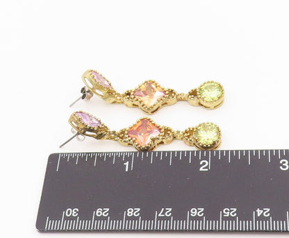 925 Sterling Silver Vintage Earrings Gold Plated Multi Gemstone Dangles  EG13797