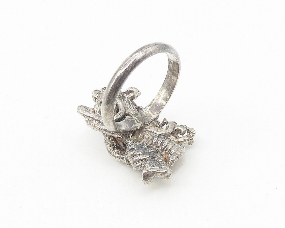 925 Sterling Silver  Vintage Black Onyx Sculpted Cocktail Ring Sz 7.5  RG11072