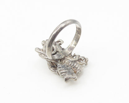 925 Sterling Silver  Vintage Black Onyx Sculpted Cocktail Ring Sz 7.5  RG11072