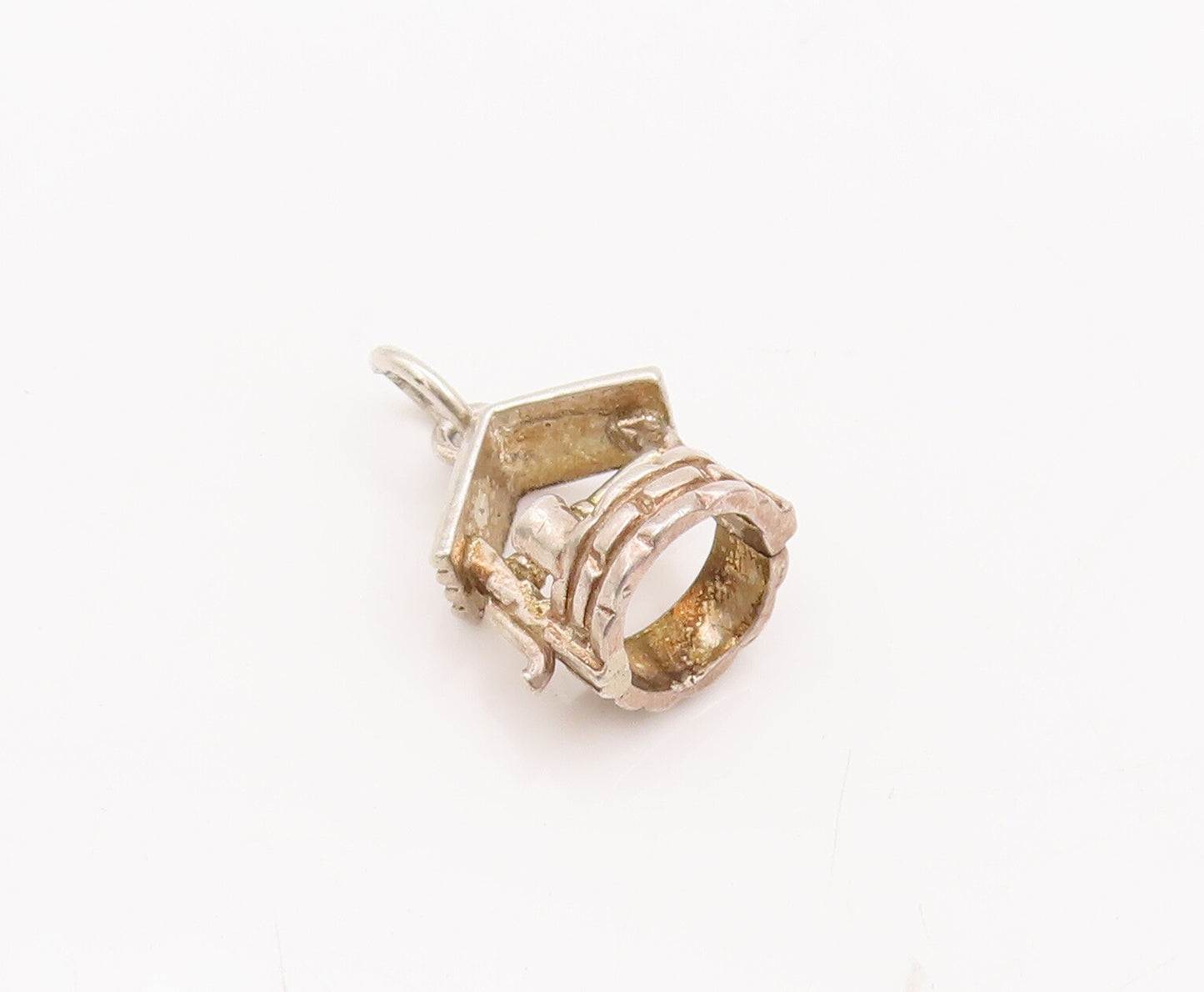 925 Sterling Silver Vintage Pendant Solid 3D Carved  Water Well Charm  PT23043