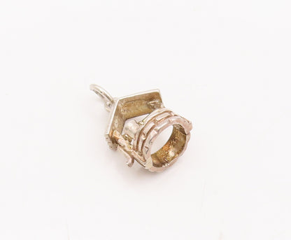 925 Sterling Silver Vintage Pendant Solid 3D Carved  Water Well Charm  PT23043
