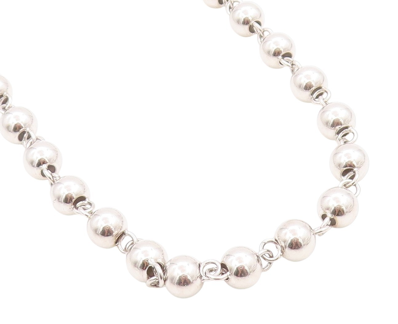 925 Sterling Silver Vintage Necklace Geometric Sphere Beaded Link Chain  NE4670