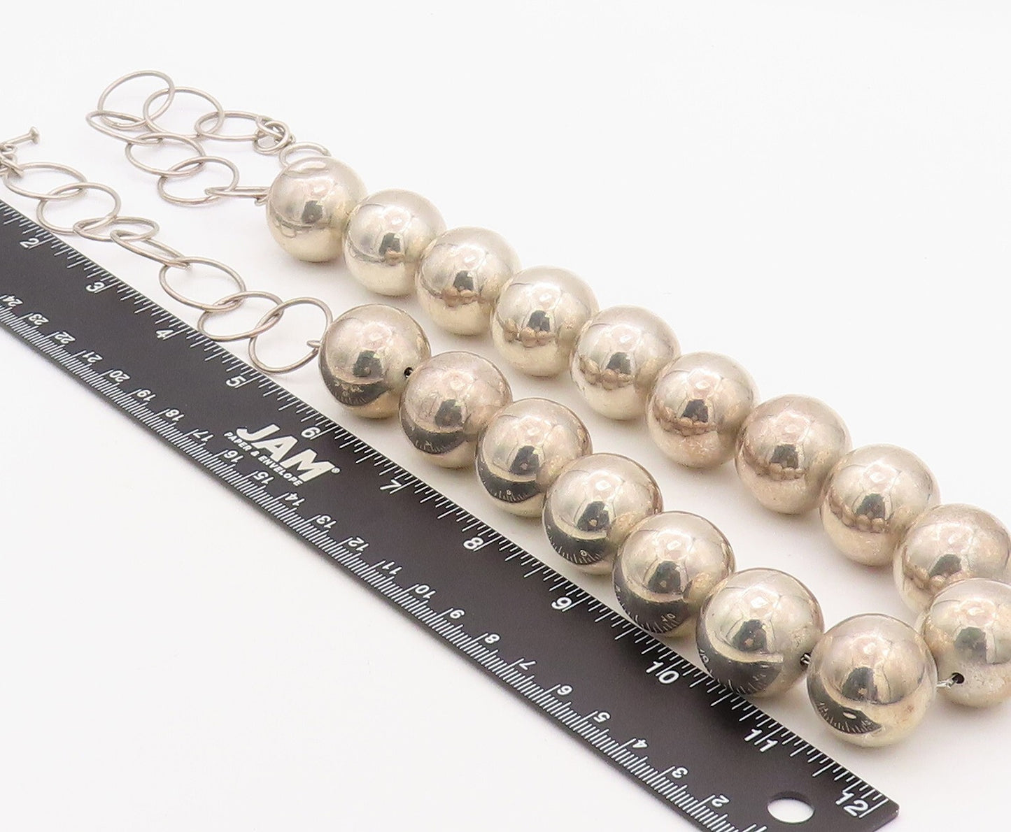 925 Sterling Silver Vintage Necklace Modernist Solid Large Beads Chain  NE4347