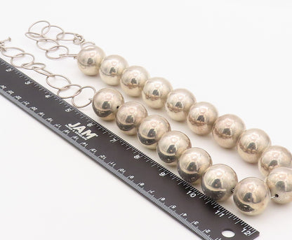 925 Sterling Silver Vintage Necklace Modernist Solid Large Beads Chain  NE4347