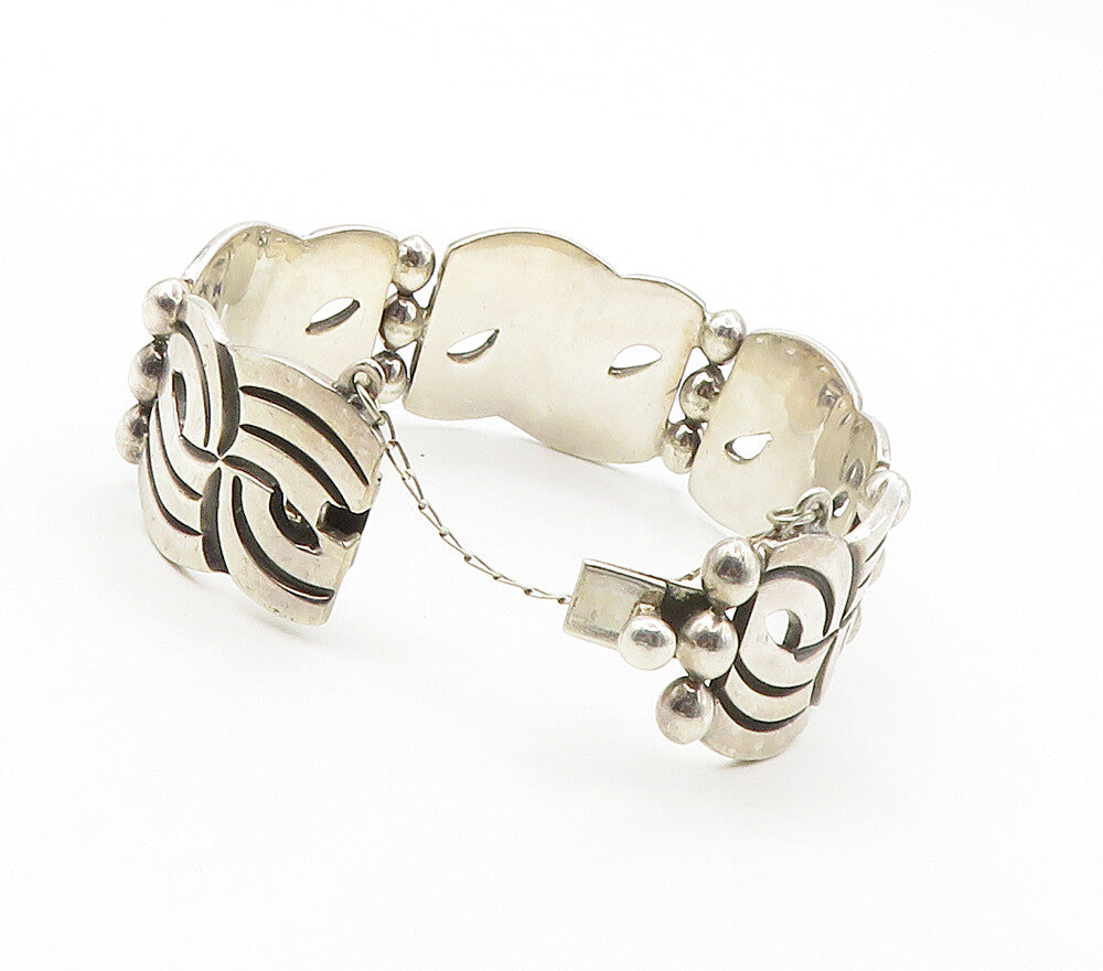 MEXICO 925 Sterling Silver  Vintage Shiny Swirl Heavy Chain Bracelet  BT6338